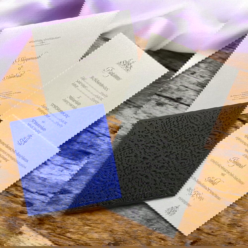 KL8012-2 Laser Cut Paper Wedding Card with 2 Card Inserts and 1 Envelope - Kalash Cards