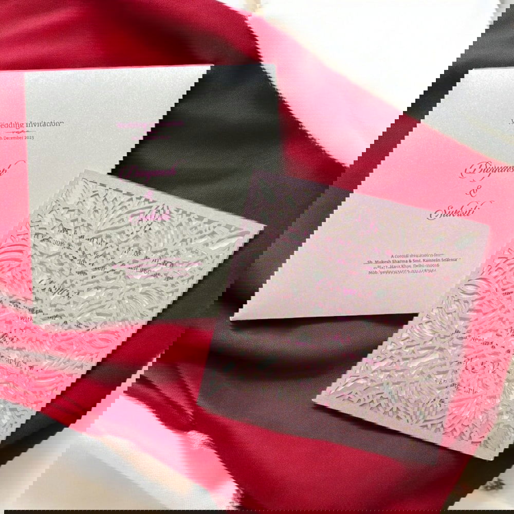 KL8012-4 Laser Cut Paper Wedding Card with 2 Card Inserts and 1 Envelope - Kalash Cards