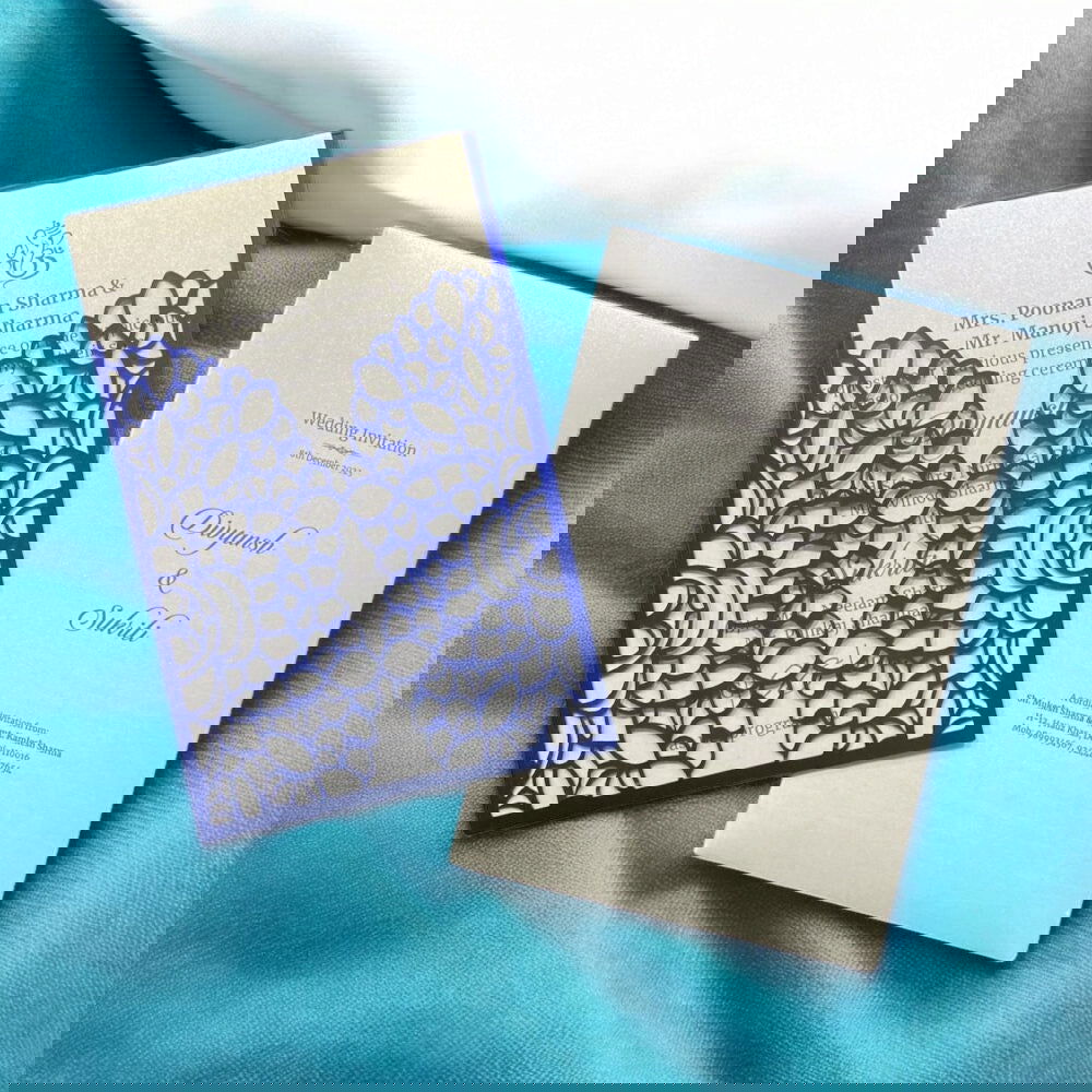 KL8013-2 Laser Cut Paper Wedding Card with 2 Card Inserts and 1 Envelope - Kalash Cards