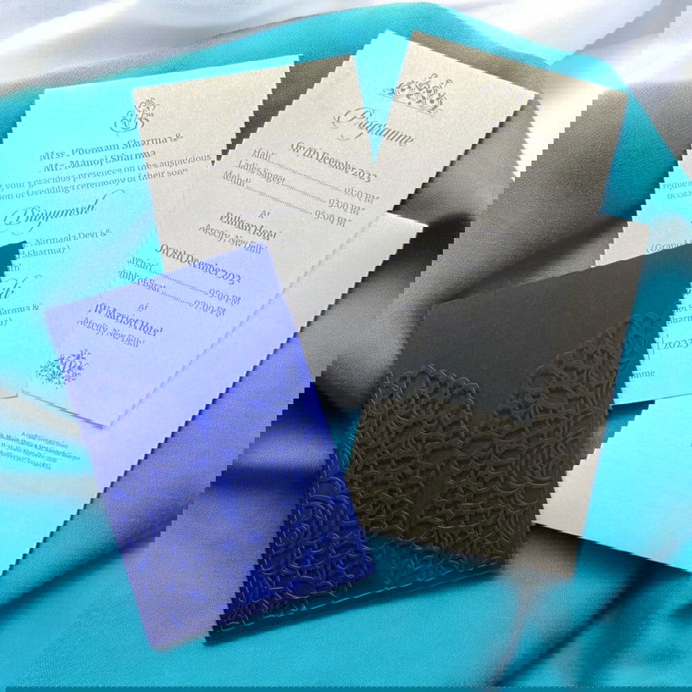 KL8013-2 Laser Cut Paper Wedding Card with 2 Card Inserts and 1 Envelope - Kalash Cards