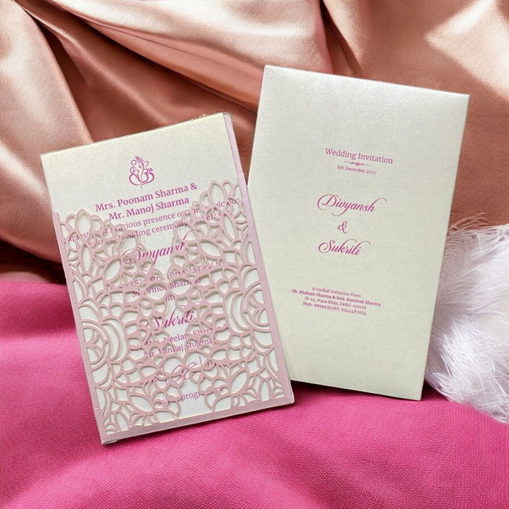 KL8013-4 Laser Cut Paper Wedding Card with 2 Card Inserts and 1 Envelope - Kalash Cards