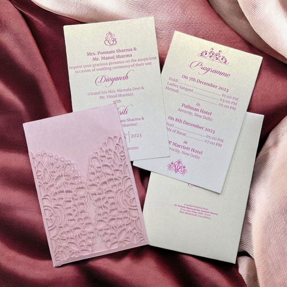 KL8013-4 Laser Cut Paper Wedding Card with 2 Card Inserts and 1 Envelope - Kalash Cards