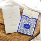 KL8014-2 Laser Cut Paper Wedding Card with 2 Card Inserts and 1 Envelope - Kalash Cards