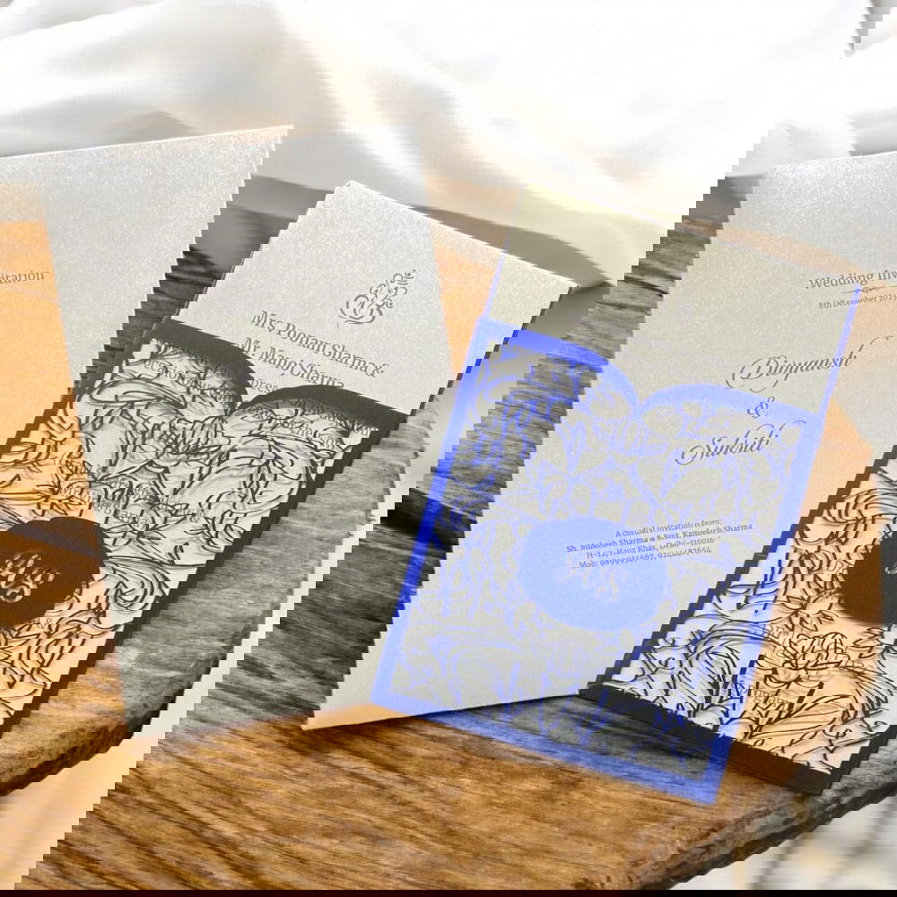 KL8014-2 Laser Cut Paper Wedding Card with 2 Card Inserts and 1 Envelope - Kalash Cards