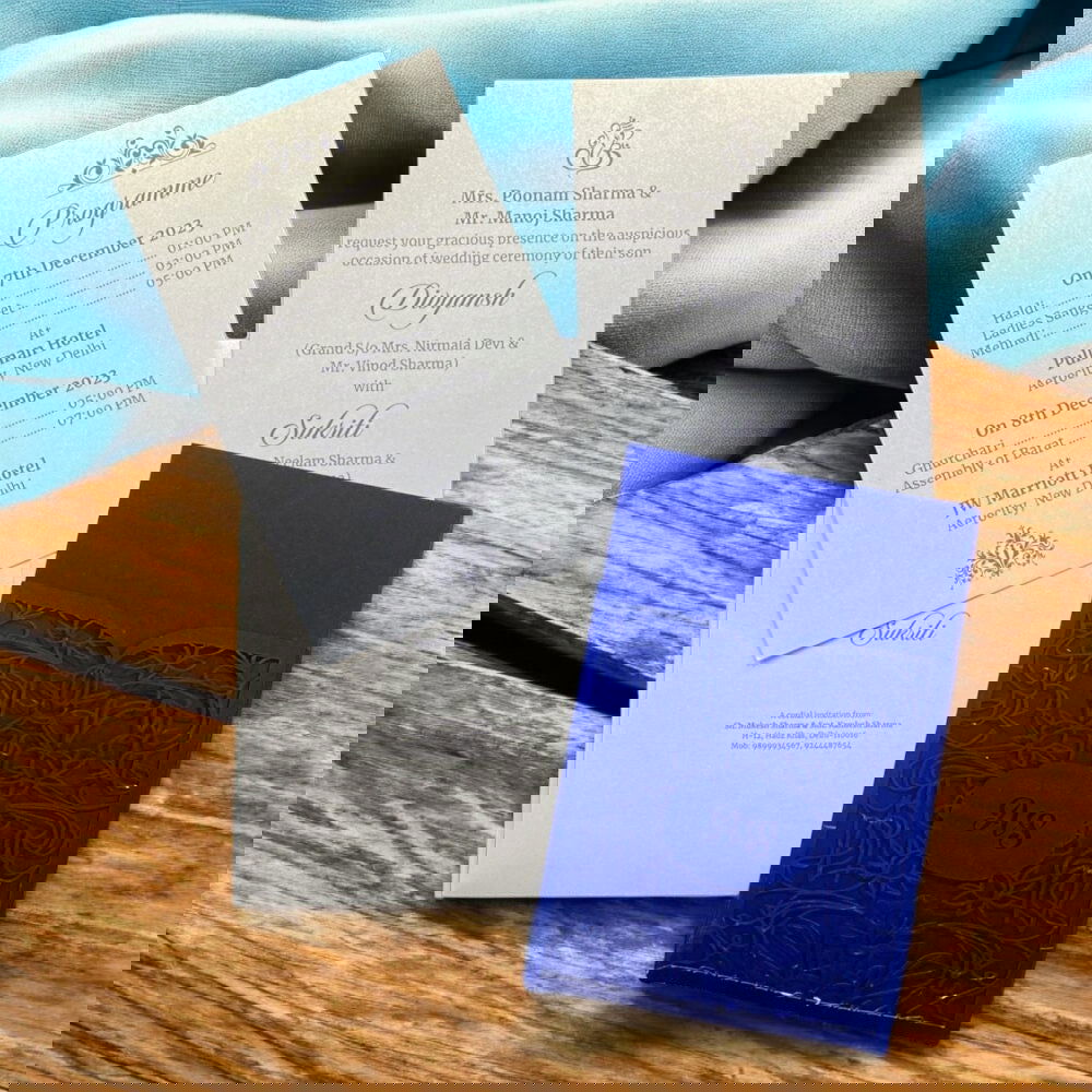 KL8014-2 Laser Cut Paper Wedding Card with 2 Card Inserts and 1 Envelope - Kalash Cards