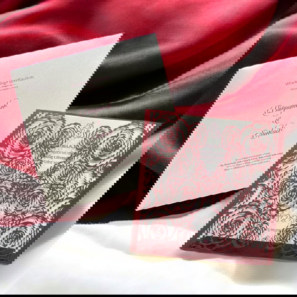 KL8015-1 Laser Cut Paper Wedding Card with 2 Card Inserts and 1 Envelope - Kalash Cards