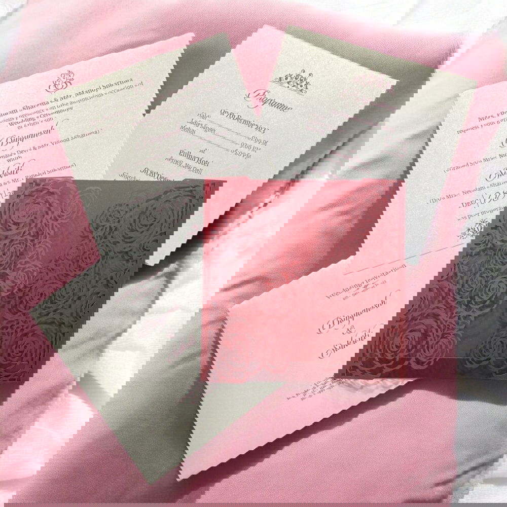 KL8015-1 Laser Cut Paper Wedding Card with 2 Card Inserts and 1 Envelope - Kalash Cards