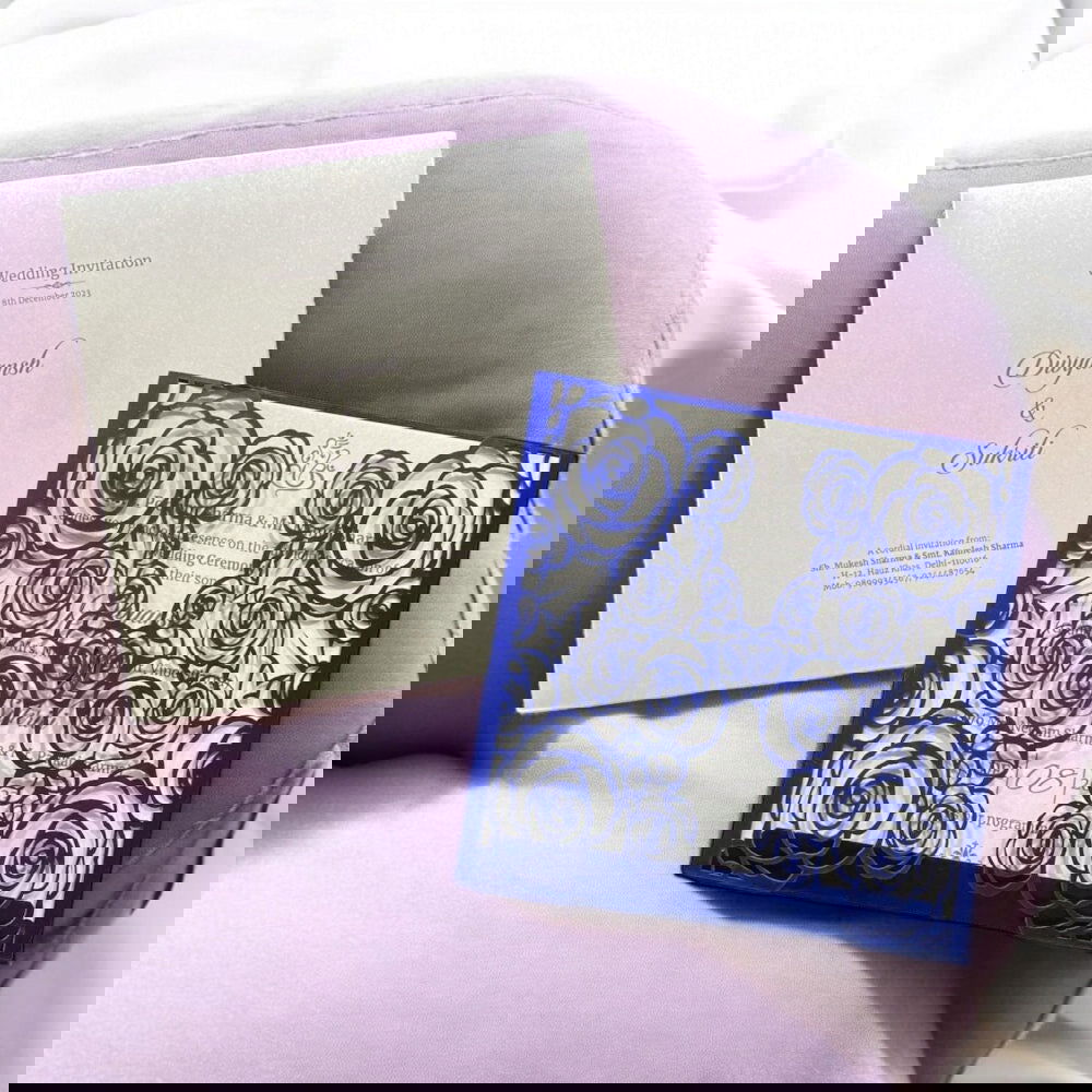 KL8015-2 Laser Cut Paper Wedding Card with 2 Card Inserts and 1 Envelope - Kalash Cards