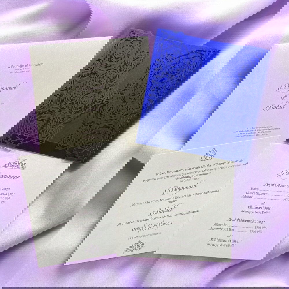 KL8015-2 Laser Cut Paper Wedding Card with 2 Card Inserts and 1 Envelope - Kalash Cards