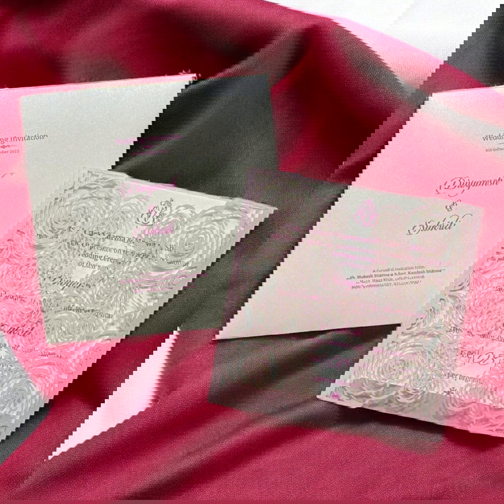 KL8015-4 Laser Cut Paper Wedding Card with 2 Card Inserts and 1 Envelope - Kalash Cards