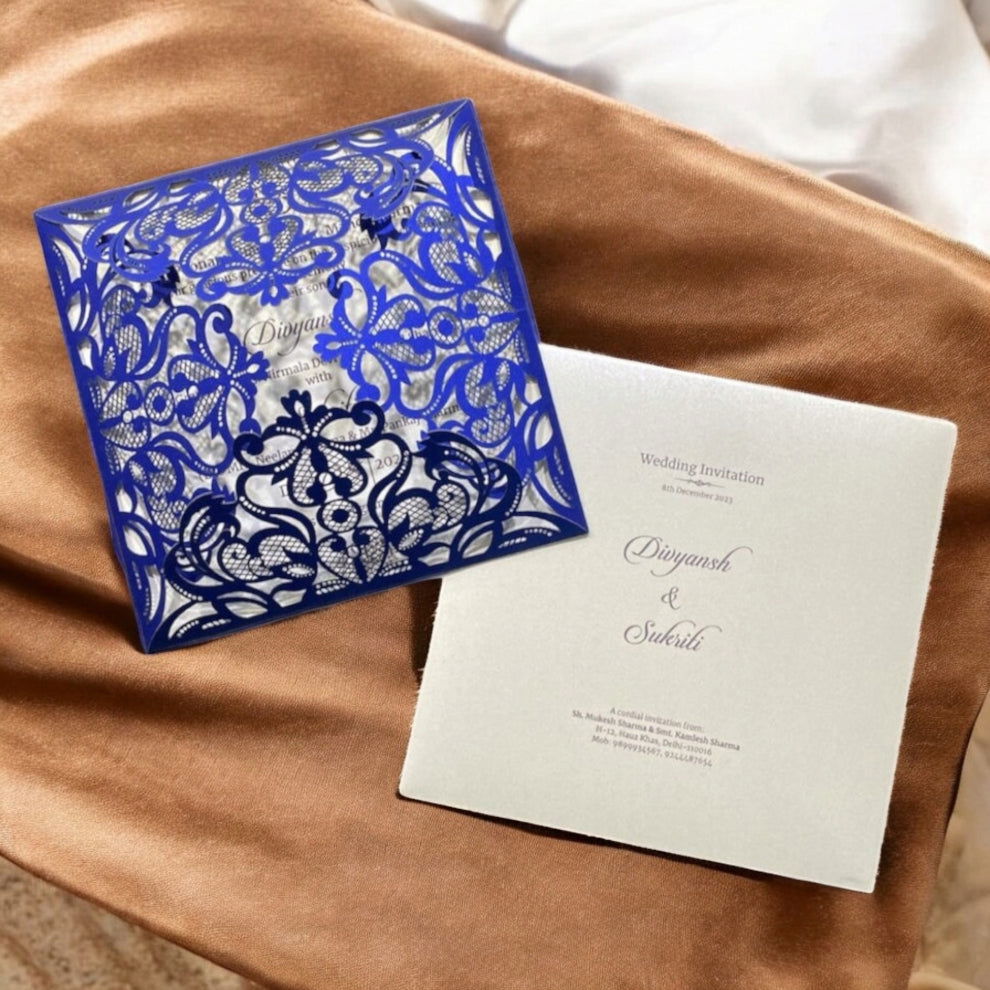 KL8016-2 Laser Cut Paper Wedding Card with 2 Card Inserts and 1 Envelope - Kalash Cards