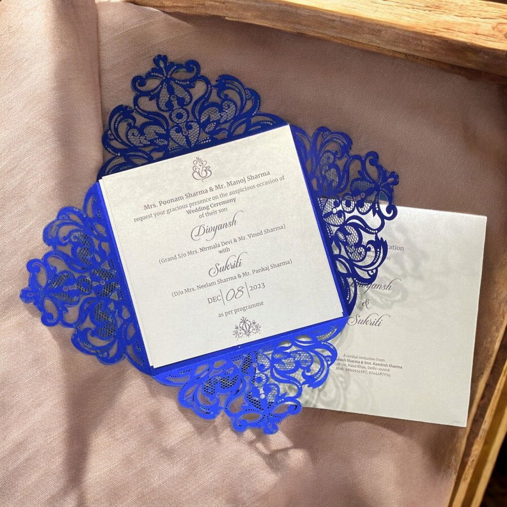 KL8016-2 Laser Cut Paper Wedding Card with 2 Card Inserts and 1 Envelope - Kalash Cards