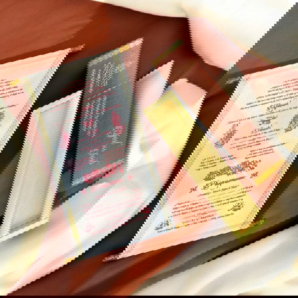 KL8 Satin Fabric Scroll Wedding Card with Box - Kalash Cards