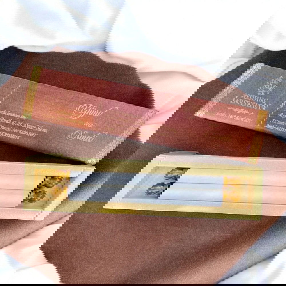 KL8 Satin Fabric Scroll Wedding Card with Box - Kalash Cards