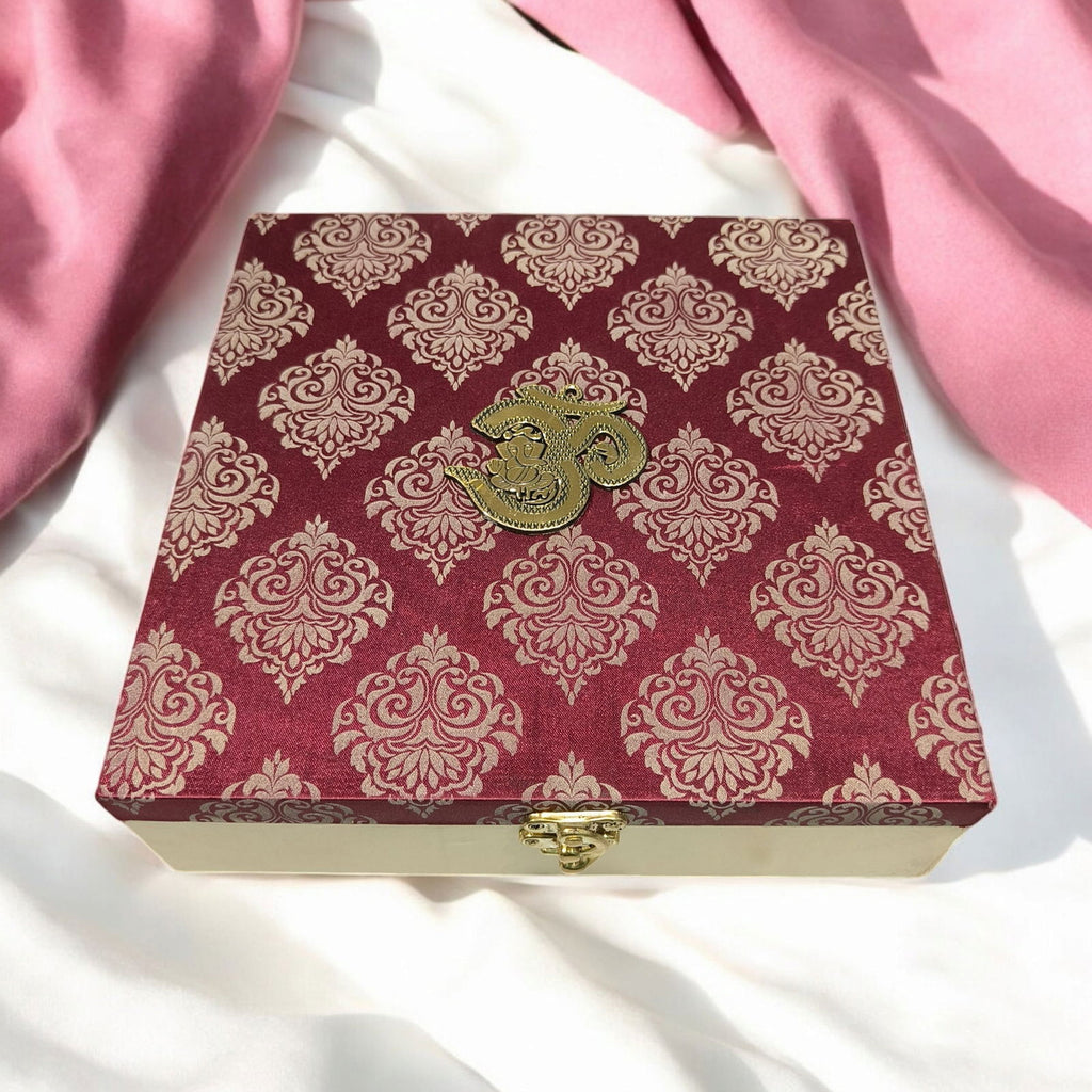 KL9001 Designer Satin Fabric MDF Wedding Box with 2 Card Inserts (2 Jars) - Kalash Cards