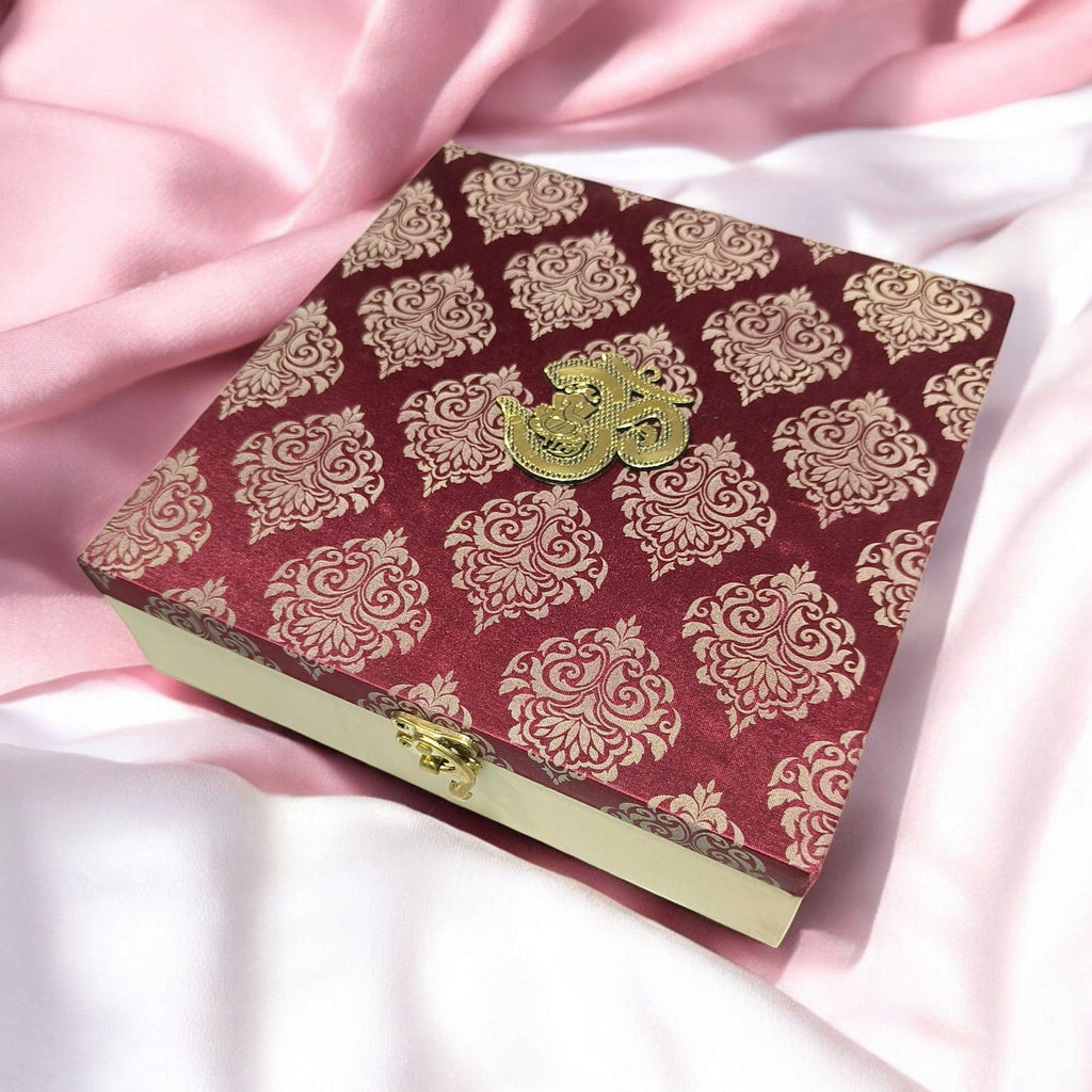 KL9001 Designer Satin Fabric MDF Wedding Box with 2 Card Inserts (2 Jars) - Kalash Cards