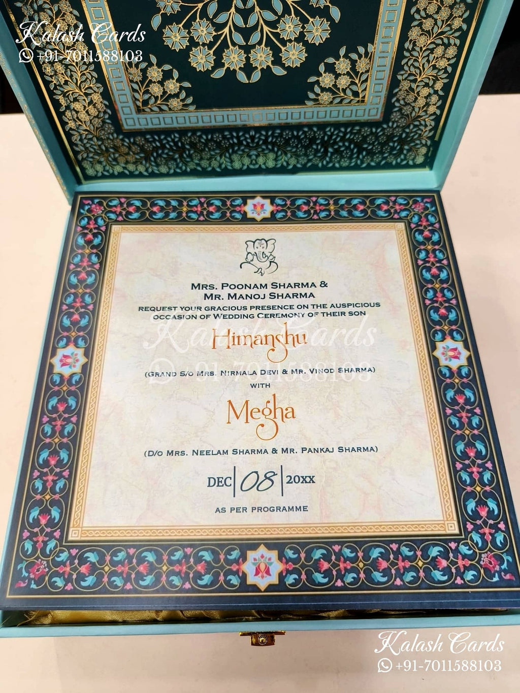 KL9002 Blue Mandala Design MDF Luxury Gift Box with 2 Printed Cards (4 Jars 200gm each approx)