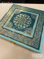 KL9002 Blue Mandala Design MDF Luxury Gift Box with 2 Printed Cards (4 Jars 200gm each approx)