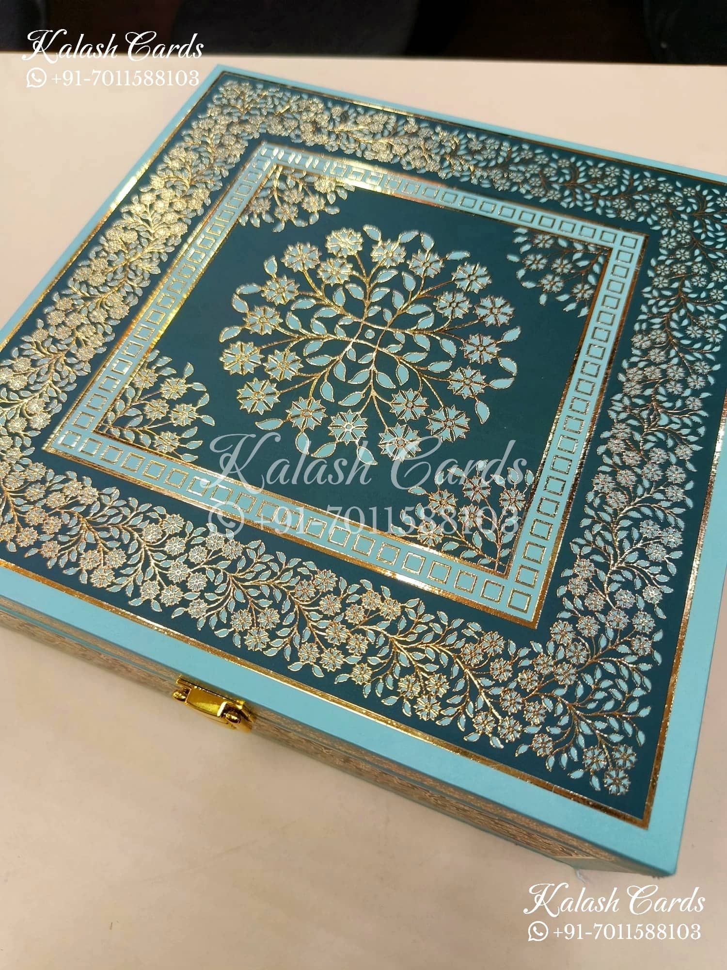 KL9002 Blue Mandala Design MDF Luxury Gift Box with 2 Printed Cards (4 Jars 200gm each approx)