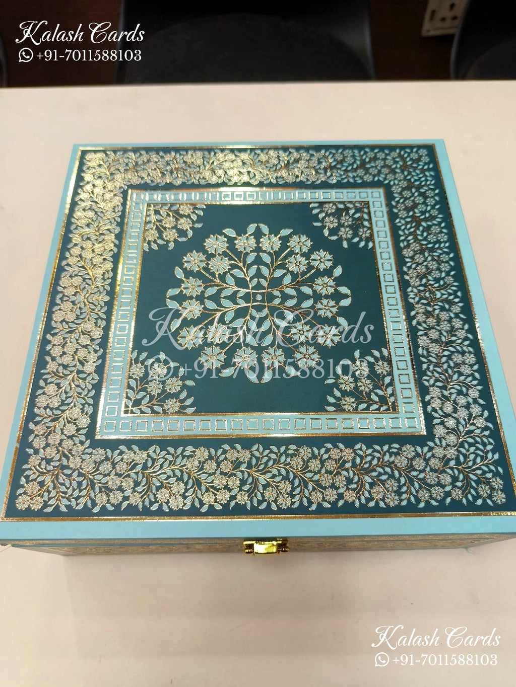 KL9002 Blue Mandala Design MDF Luxury Gift Box with 2 Printed Cards (4 Jars 200gm each approx)