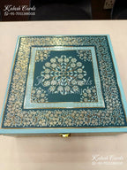 KL9002 Blue Mandala Design MDF Luxury Gift Box with 2 Printed Cards (4 Jars 200gm each approx)