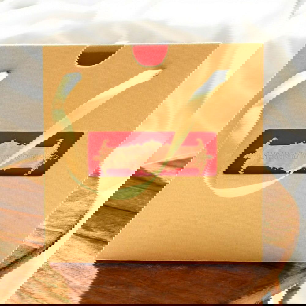 KL9005S1 Velvet Fabric Thick Board Wedding Card with 2 Card Inserts, 1 MDF Carry Bag Style Holder and Acrylic Mirror with Couple Names - Kalash Cards