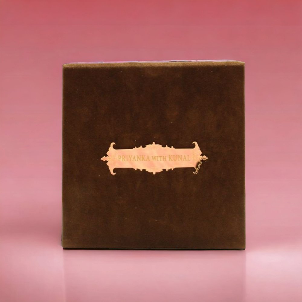 KL9005S2 Velvet Thick Board Wedding Card with 2 Card Inserts, 1 MDF Carry Bag Style Holder and Acrylic Mirror with Couple Names - Kalash Cards