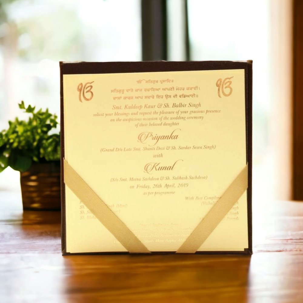 KL9005S2 Velvet Thick Board Wedding Card with 2 Card Inserts, 1 MDF Carry Bag Style Holder and Acrylic Mirror with Couple Names - Kalash Cards