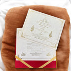 KL9007 Velvet Fabric Thick Luxury Wedding Card with 2 Card Inserts, 1 Envelope, Couple Names and Initials Laser - Kalash Cards