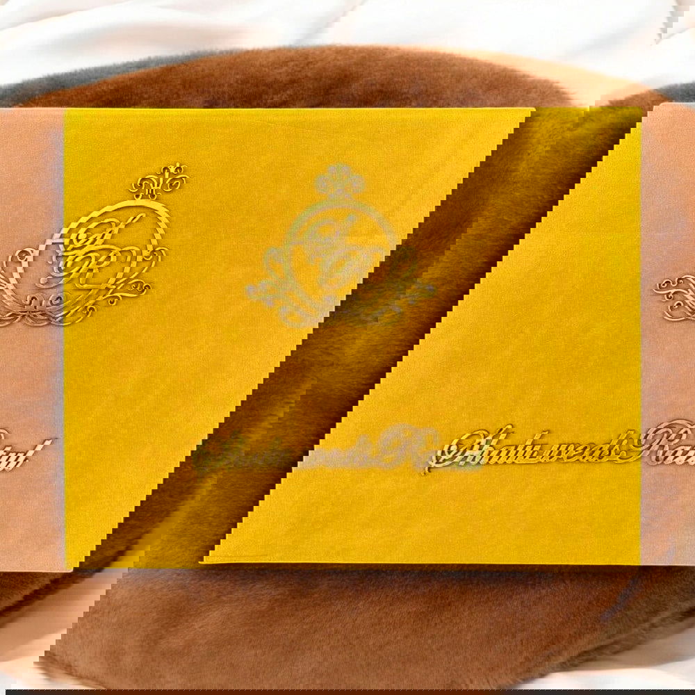 KL9007 Velvet Fabric Thick Luxury Wedding Card with 2 Card Inserts, 1 Envelope, Couple Names and Initials Laser - Kalash Cards