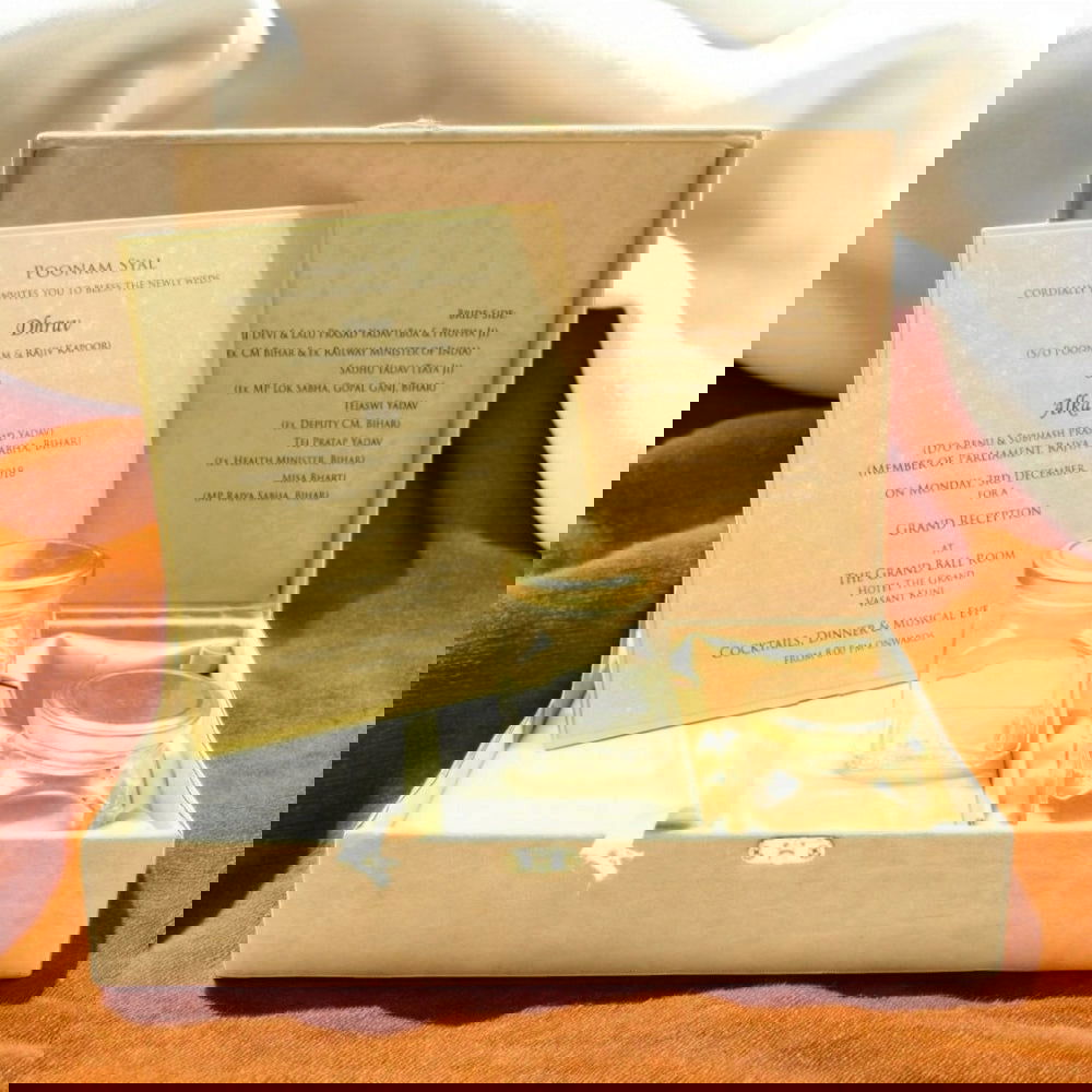 KL9008B Velvet Fabric MDF Dry Fruit Box with 2 Printed Card Inserts (2 Jars) - Kalash Cards