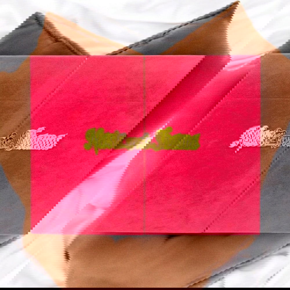 KL9008 Door Style Velvet Fabric Thick Luxury Wedding Card with 2 Card Inserts, 1 Envelope and Couple Names Laser - Kalash Cards