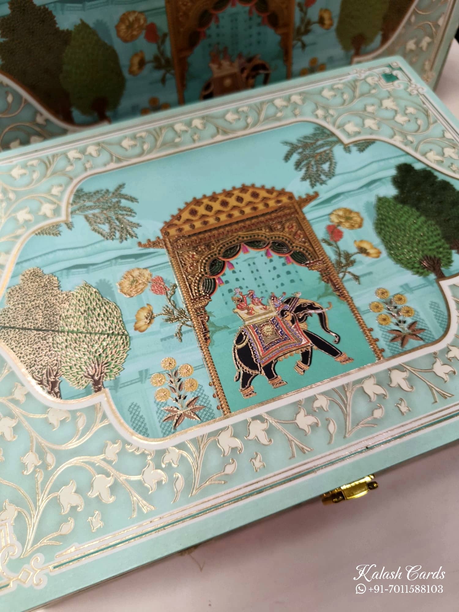 KL9009 Exclusive Elephant Design Wood MDF Luxury Gift Box with Matching Carry Bag & 2 Page Translucent Cover Card (2 Jars 250gm each approx)
