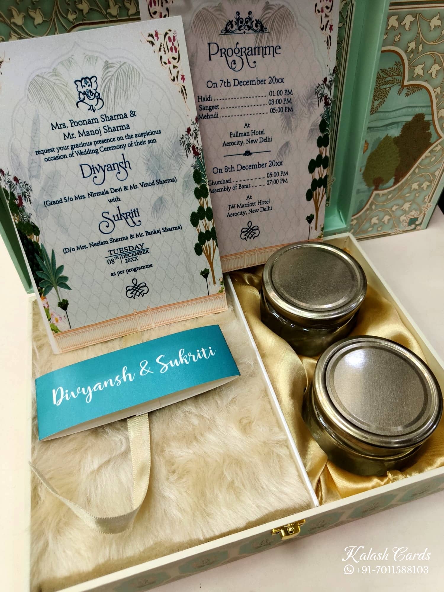 KL9009 Exclusive Elephant Design Wood MDF Luxury Gift Box with Matching Carry Bag & 2 Page Translucent Cover Card (2 Jars 250gm each approx)
