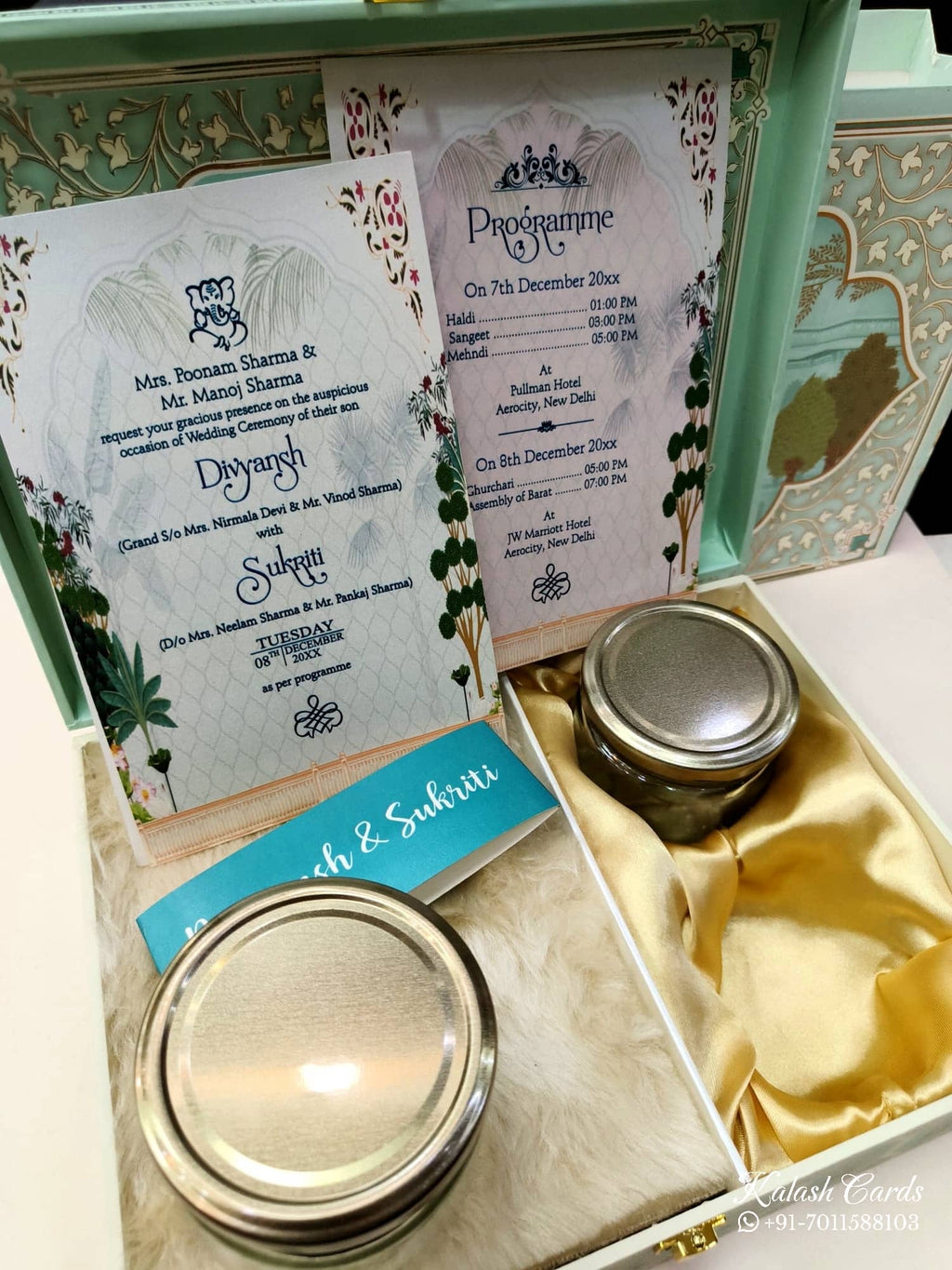 KL9009 Exclusive Elephant Design Wood MDF Luxury Gift Box with Matching Carry Bag & 2 Page Translucent Cover Card (2 Jars 250gm each approx)
