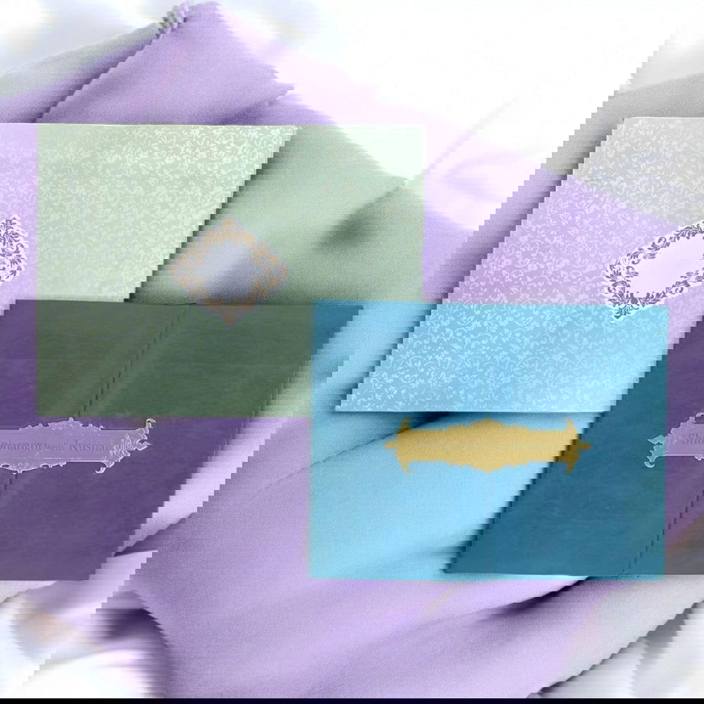 KL9009 Door Style Velvet Fabric Thick Luxury Wedding Card with 2 Card Inserts, 1 Envelope and Acrylic Mirror with Couple Names - Kalash Cards