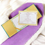 KL9009 Door Style Velvet Fabric Thick Luxury Wedding Card with 2 Card Inserts, 1 Envelope and Acrylic Mirror with Couple Names - Kalash Cards