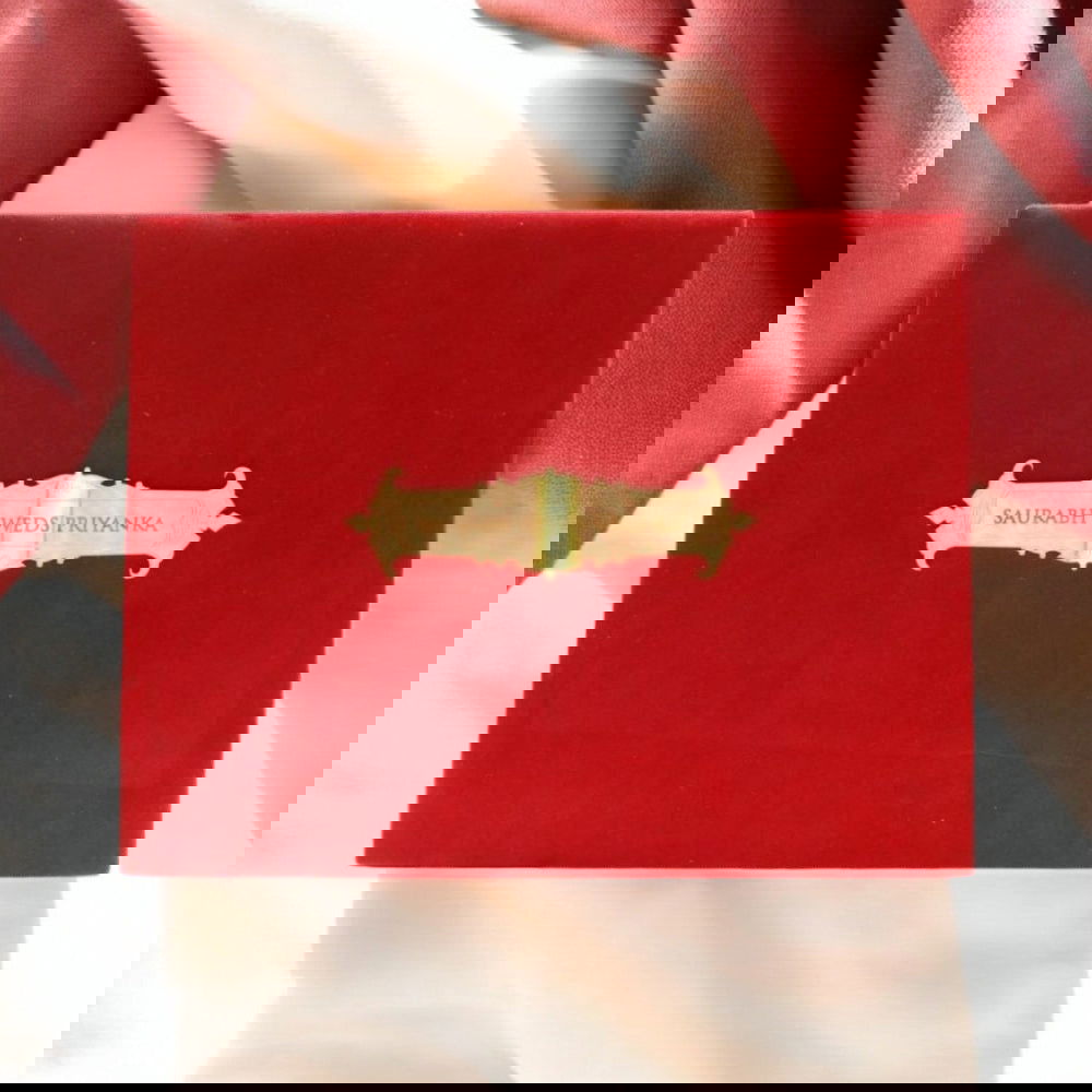 KL9010B Velvet Fabric MDF Wedding Invitation Box with 2 Printed Card Inserts (2 Jars) - Kalash Cards