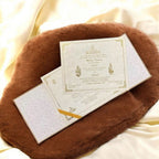 KL9010 Door Style Velvet Fabric Thick Luxury Wedding Card with 2 Card Inserts, 1 Envelope and Acrylic Mirror with Couple Names - Kalash Cards