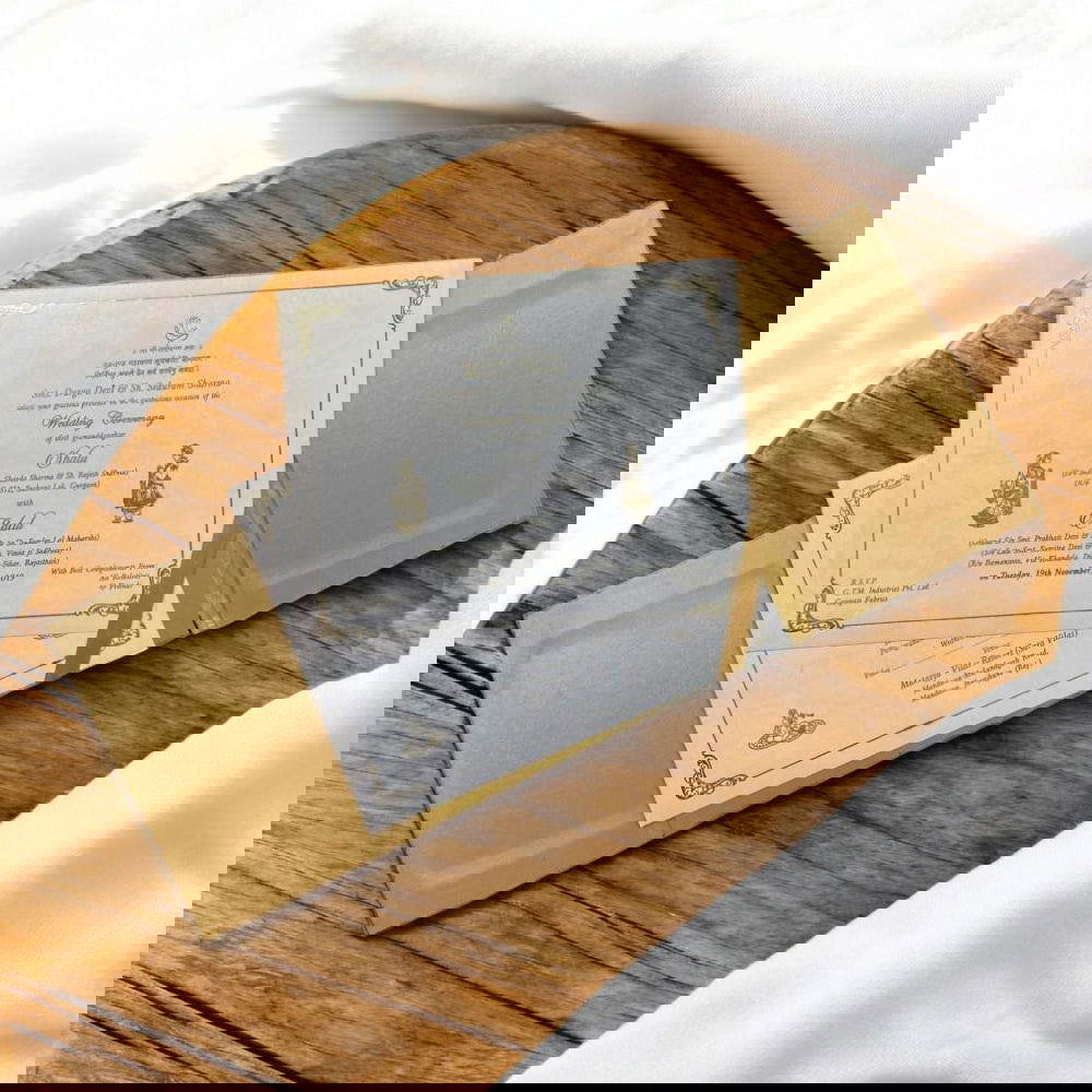 KL9011 Door Style Velvet Fabric Thick Luxury Wedding Card with 2 Card Inserts, 1 Envelope and Acrylic Mirror with Couple Names - Kalash Cards