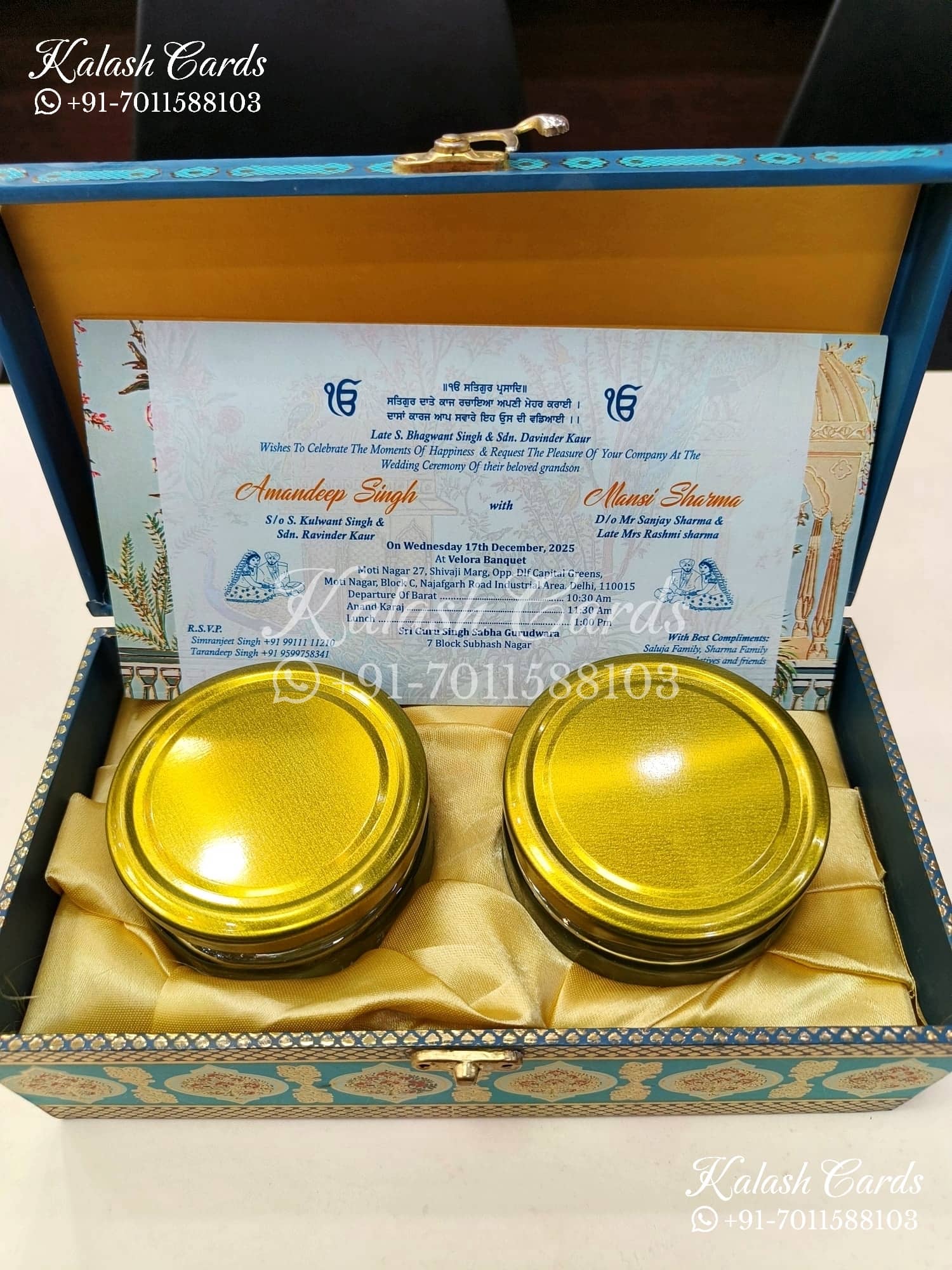 KL9012 Peacock Theme MDF Luxury Gift Box with 2 Printed Cards (2 Jars 200gm each approx)