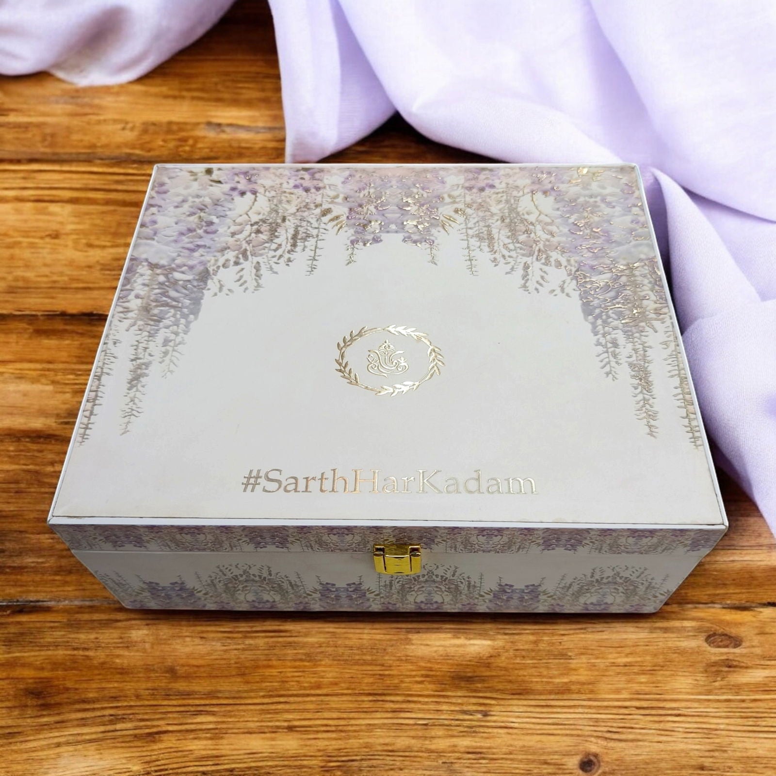 KL9012B Designer Purple Flower Luxury MDF Gift Box with 2 Foil Print Inserts (2 Jars) - Kalash Cards