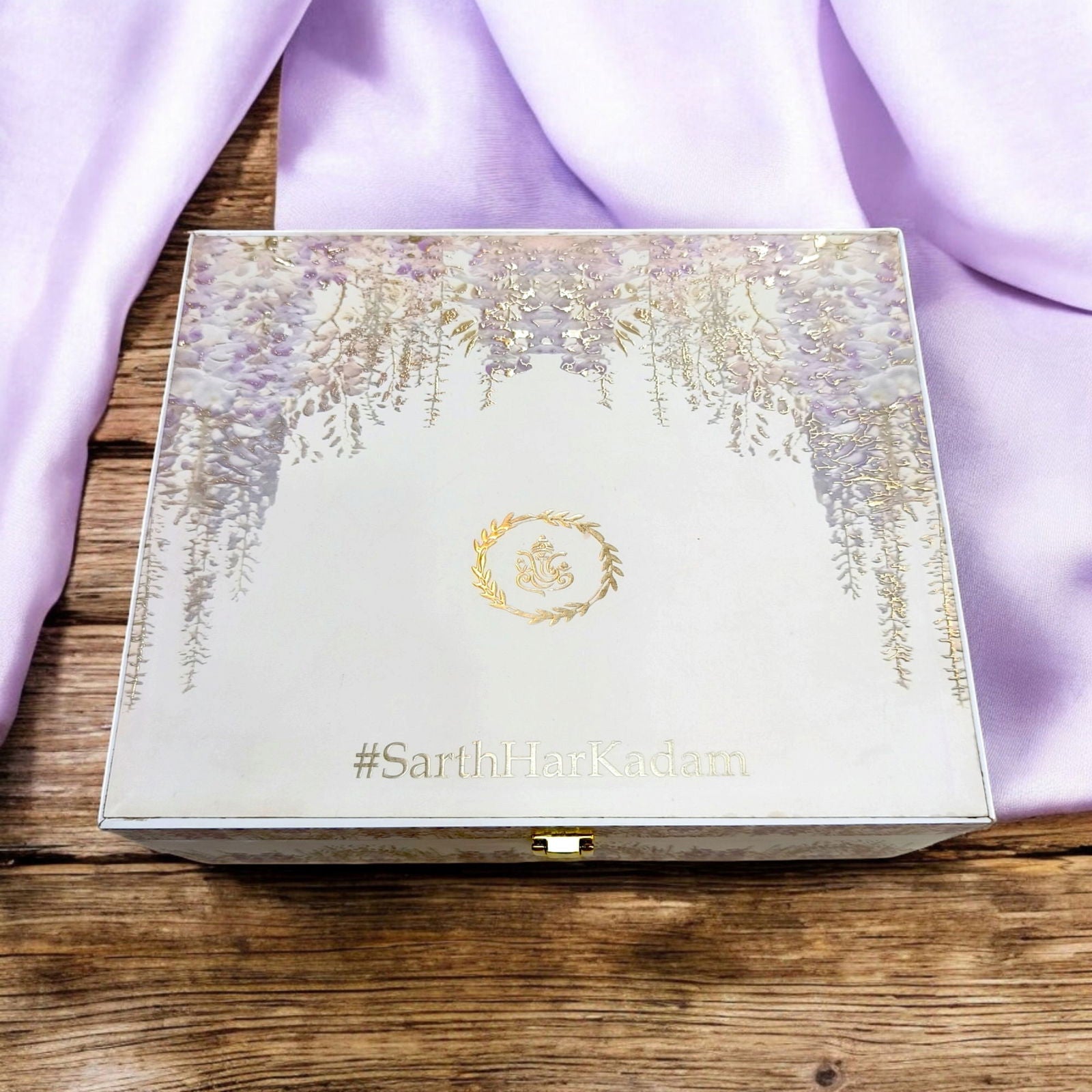 KL9012B Designer Purple Flower Luxury MDF Gift Box with 2 Foil Print Inserts (2 Jars) - Kalash Cards