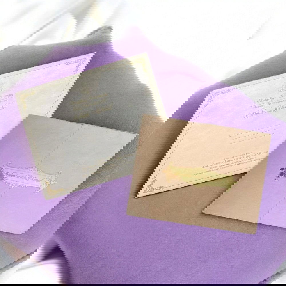 KL9012 Door Style Velvet Fabric Thick Luxury Wedding Card with 2 Card Inserts, 1 Envelope and Acrylic Mirror with Couple Names - Kalash Cards