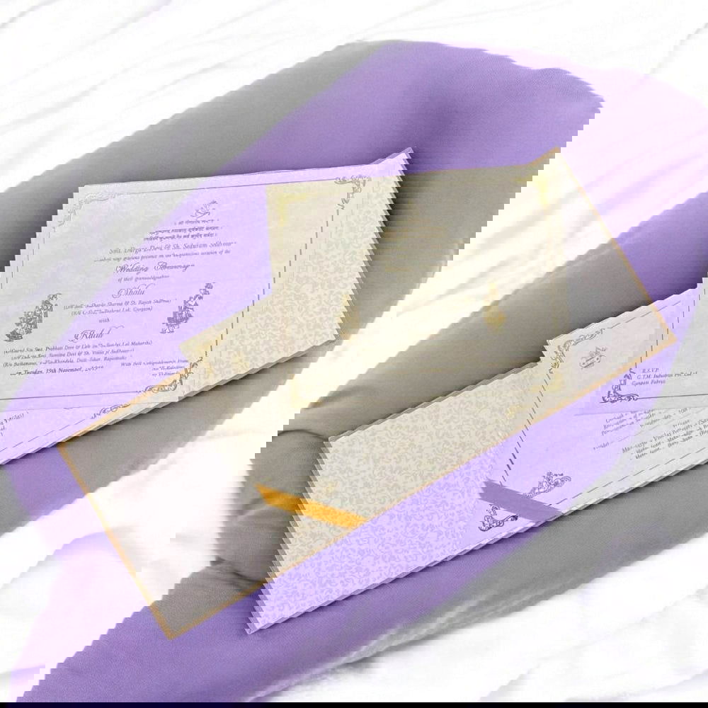 KL9012 Door Style Velvet Fabric Thick Luxury Wedding Card with 2 Card Inserts, 1 Envelope and Acrylic Mirror with Couple Names - Kalash Cards