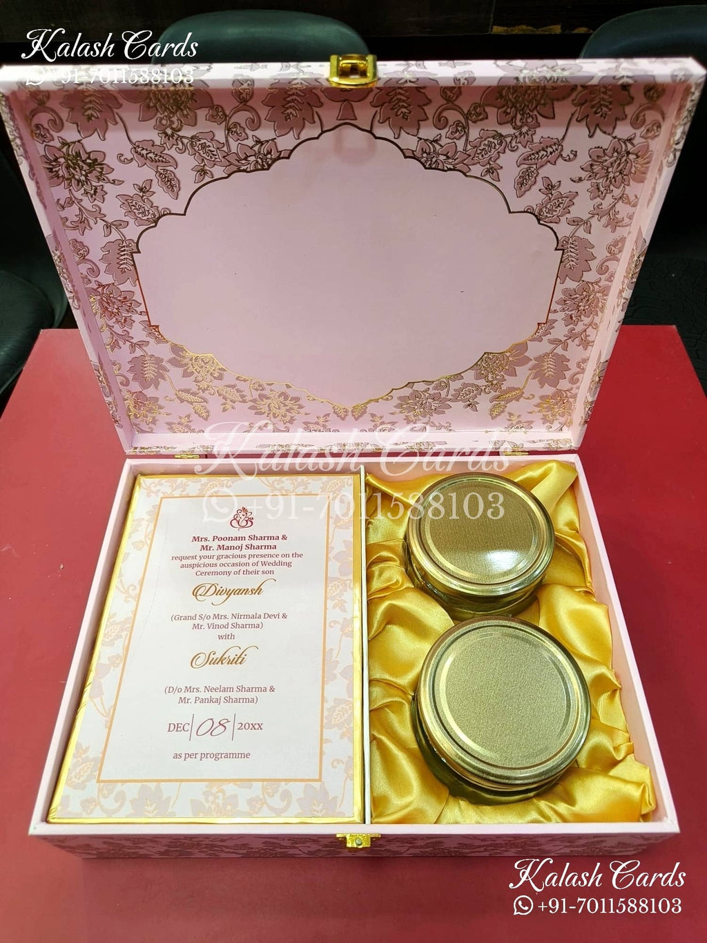 KL9014 Pink Floral Design MDF Luxury Gift Box with 2 Printed Thick Cards (2 Jars 250gm each approx)