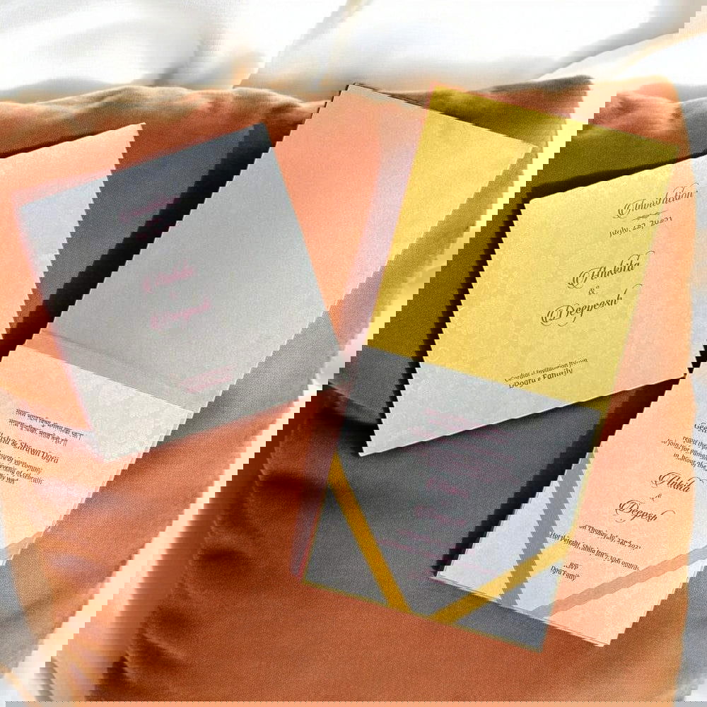 KL9014 Velvet Fabric Thick Luxury Wedding Card with 2 Card Inserts, 1 Envelope and Couple Names Laser - Kalash Cards