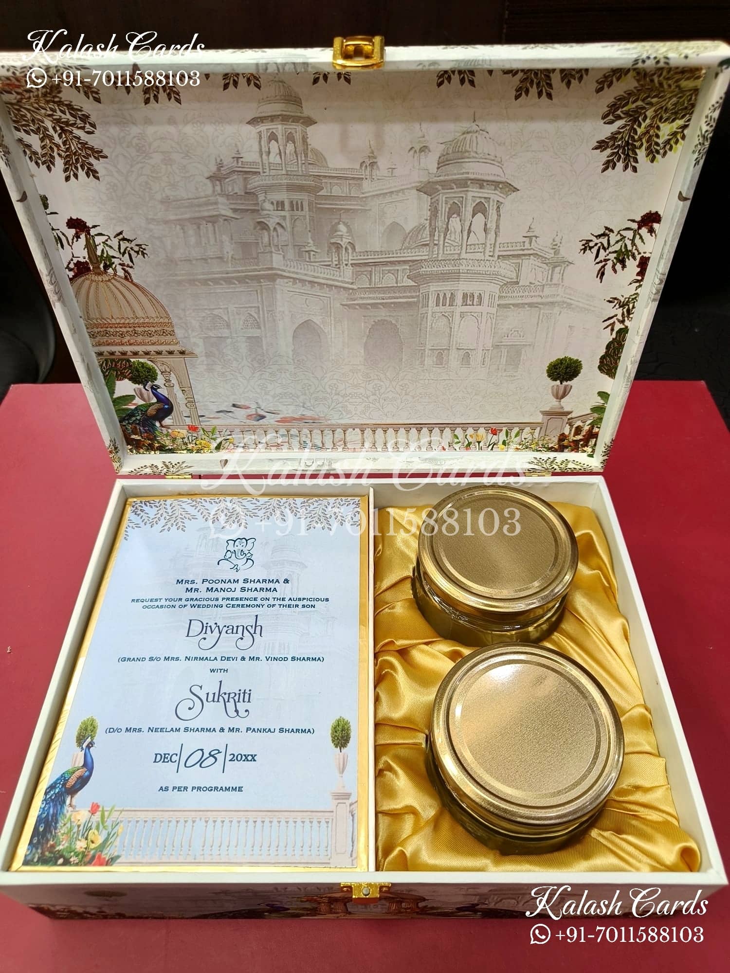 KL9015 Royal Peacock Design MDF Luxury Gift Box with 2 Thick Printed Cards (2 Jars 250gm each approx)
