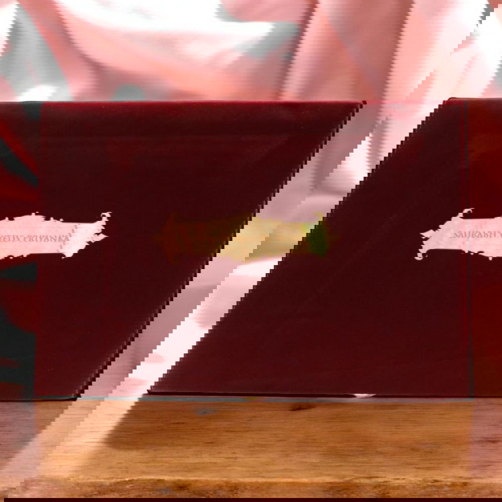 KL9015B Maroon Velvet Fabric MDF Dry Fruit Box with 2 Printed Card Inserts (2 Jars) - Kalash Cards