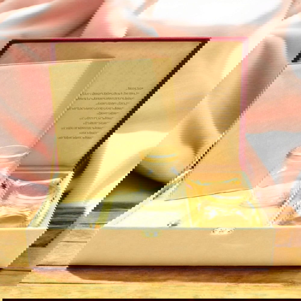 KL9015B Maroon Velvet Fabric MDF Dry Fruit Box with 2 Printed Card Inserts (2 Jars) - Kalash Cards